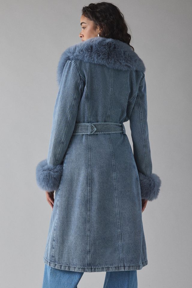 Azalea Wang Kaya Faux Fur Trim Denim Trench Coat #3