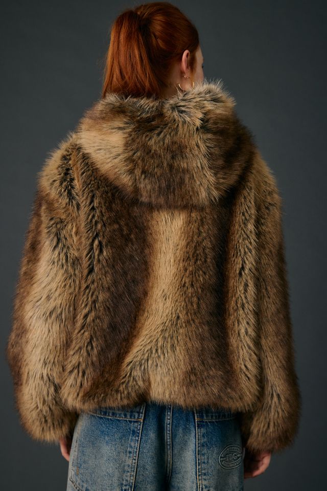 UO Sloanne Faux Fur Zip-Up Hoodie Sweatshirt #3