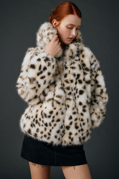 UO Sloanne Faux Fur Zip-Up Hooded Jacket