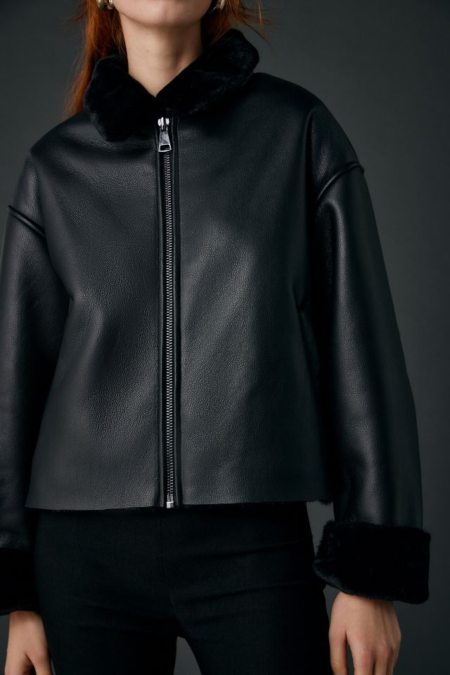 Kimchi Blue Stella Faux Leather + Faux Fur Trim Jacket #1