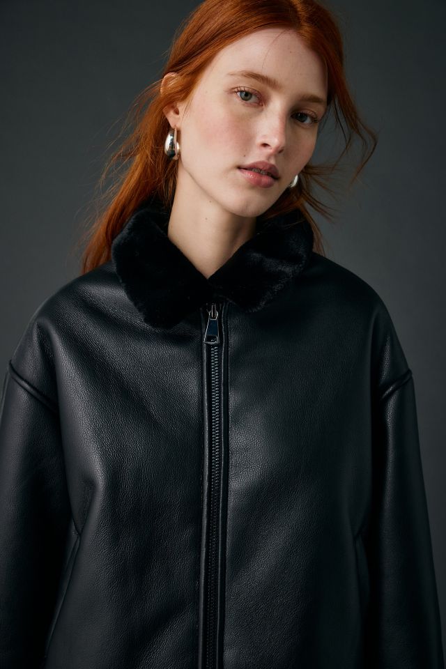 Kimchi Blue Stella Faux Leather + Faux Fur Trim Jacket #4