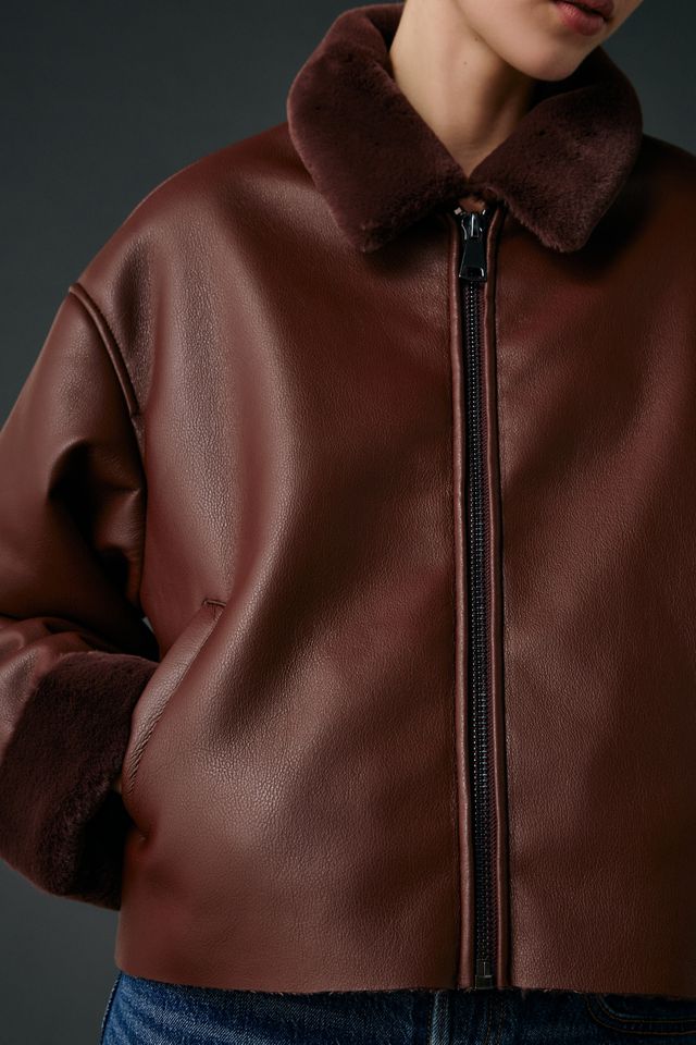 Kimchi Blue Stella Faux Leather + Faux Fur Trim Jacket #1