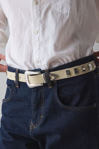 Rectangle Studded Leather Belt