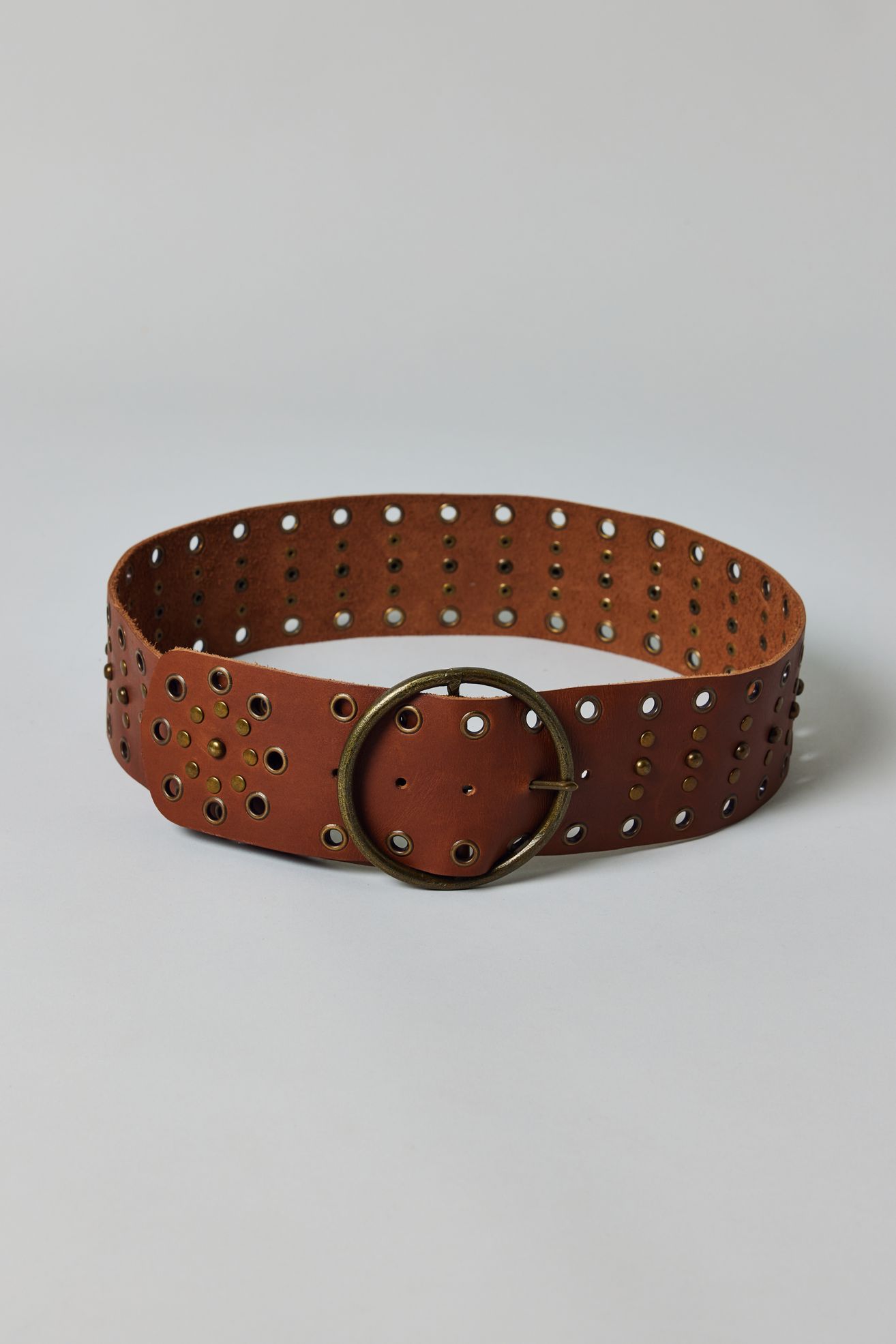 Wide Studded Leather Belt