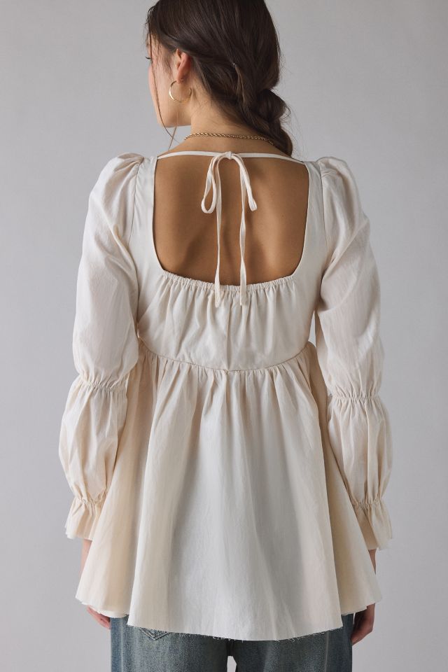 Daisy Street Cloud Blouson Sleeve Tie-Front flyaway Babydoll Tunic Top #3