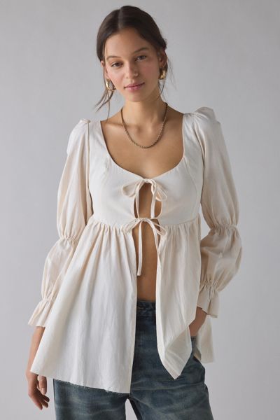 Daisy Street Cloud Blouson Sleeve Tie-Front flyaway Babydoll Tunic Top