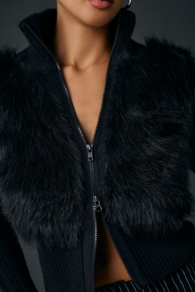 BDG Tori Faux Fur Trim Zip-Up Sweater Jacket #1