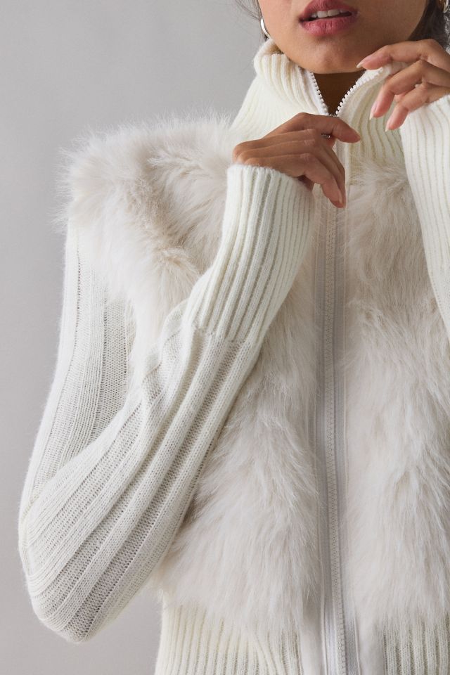 BDG Tori Faux Fur Trim Zip-Up Sweater Jacket #1