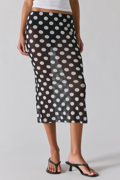 UO Dottie Sheer Mesh Polka Dot Midi Skirt