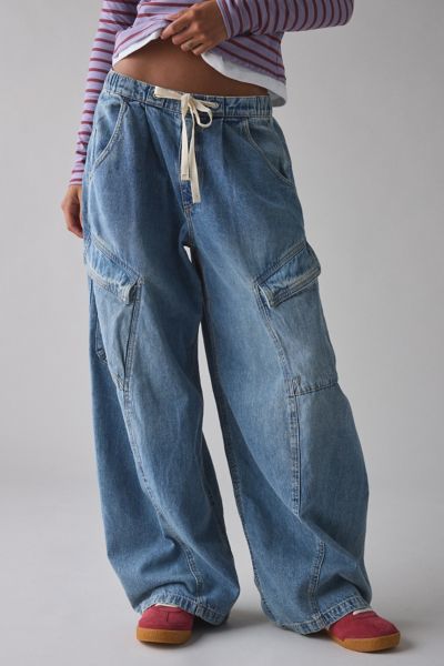 Bdg Station Cocoon Baggy Barrel Leg Cargo Jean In Tinted Denim, Women's At Urban Outfitters In Blue
