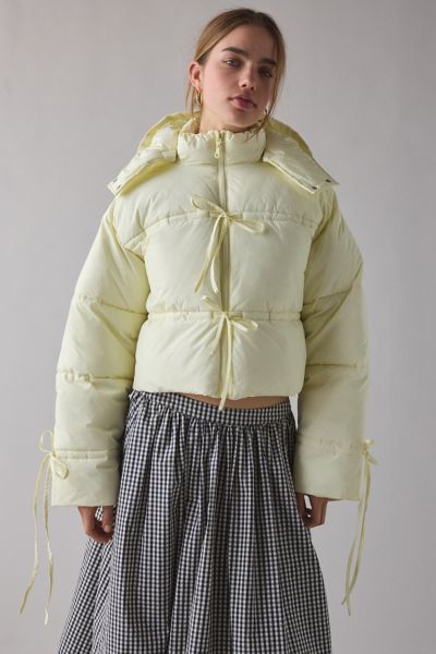 Daisy Street Willow Tie-Front Bow Cropped Puffer Jacket