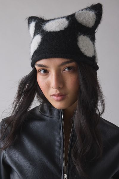 Urban Outfitters Mylo Polka Dot Pattern Beanie In Black, Women's At  In Black