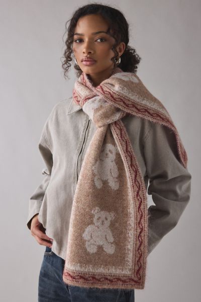 Teddy Bear Pattern Knit Scarf