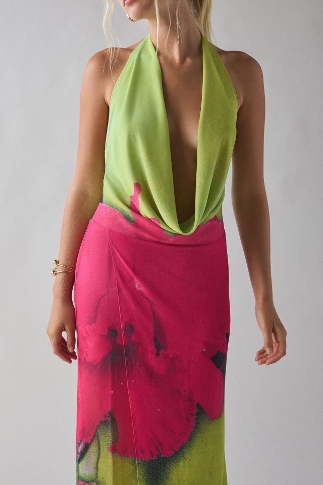 I.AM.GIA. Samantha Georgette Plunging Cowl Halter Maxi Dress #1