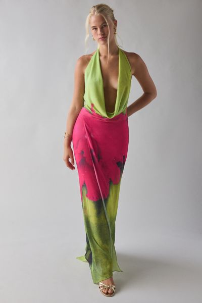 I.AM.GIA. Samantha Georgette Plunging Cowl Halter Maxi Dress