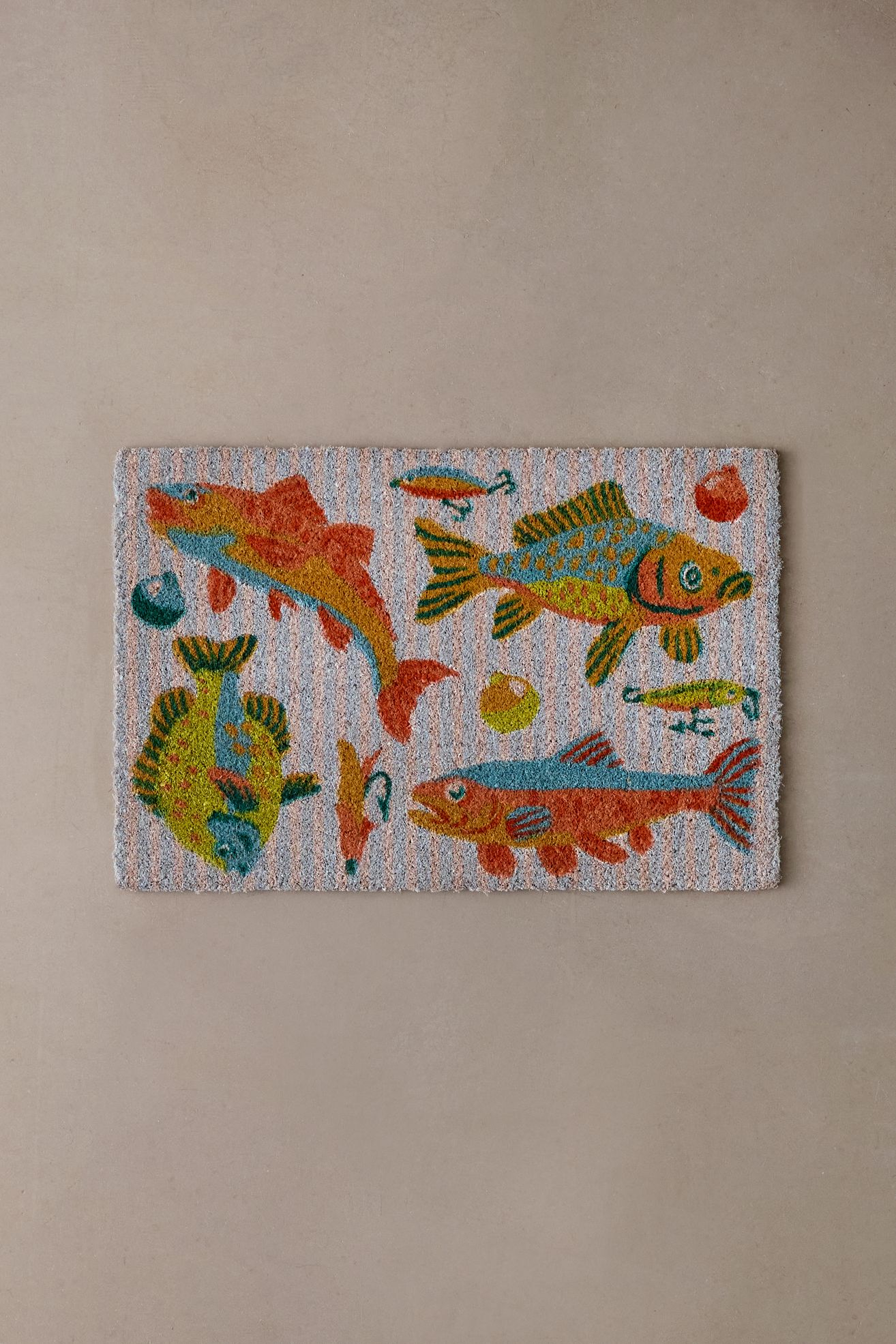 Fish Print Coir Doormat - Blue Multi, ONE SIZE