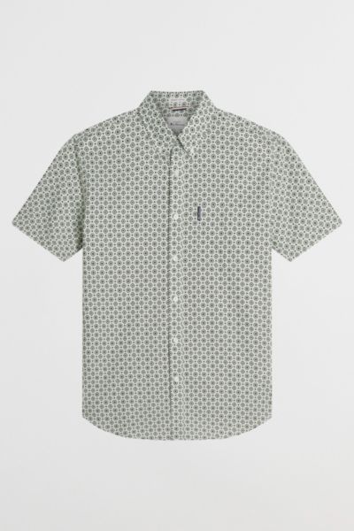 Ben Sherman Block Geo Button Down Shirt Top In Light Green, Men's At Urban Outfitters