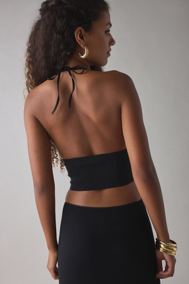 I.AM.GIA. Ellena Sheer Lace Plunging Halter Corset Top #1