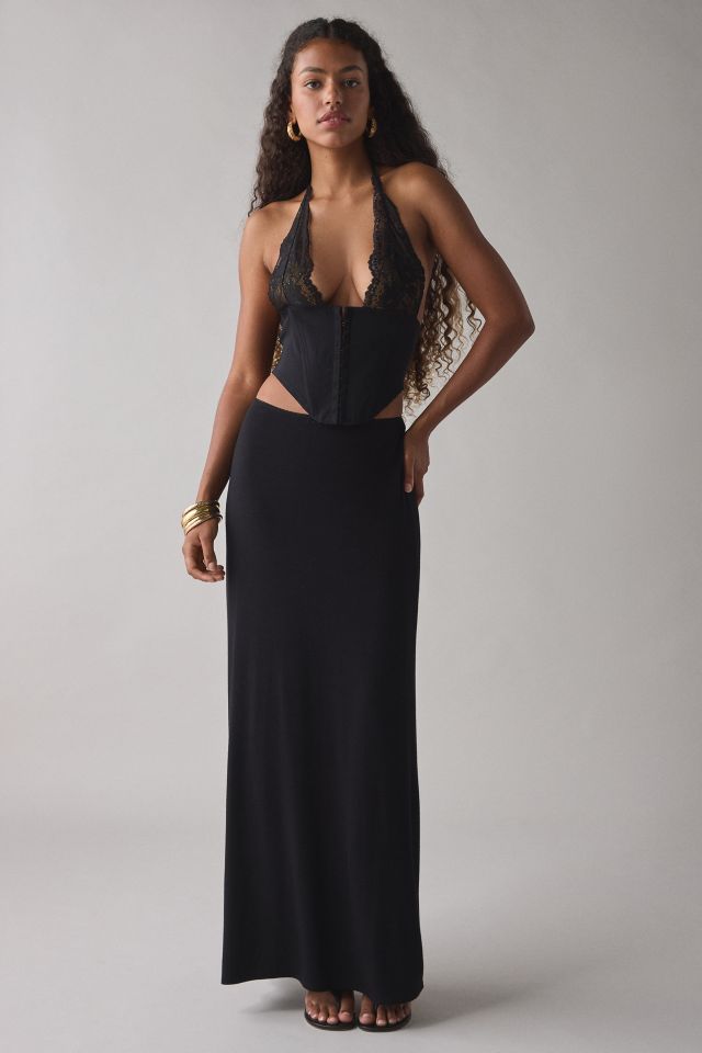 I.AM.GIA. Ellena Sheer Lace Plunging Halter Corset Top #2