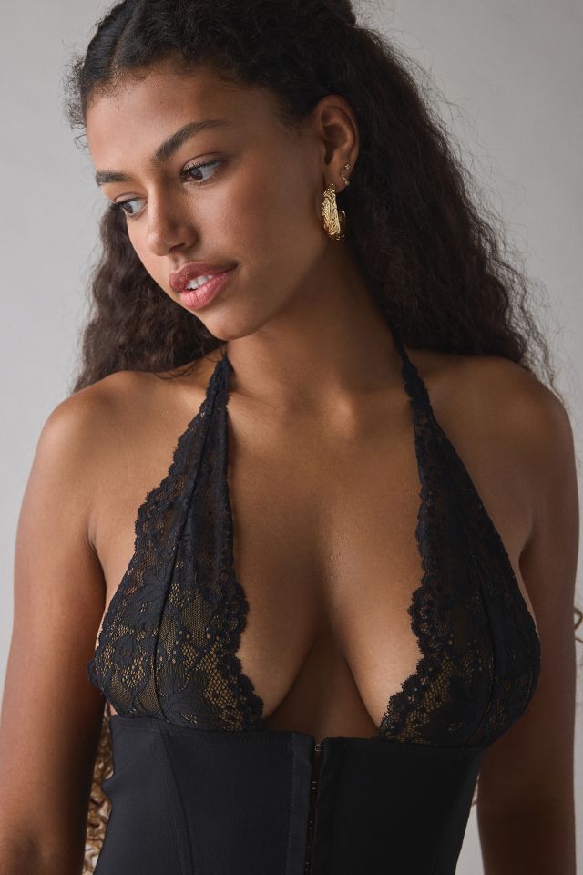 I.AM.GIA. Ellena Sheer Lace Plunging Halter Corset Top #3