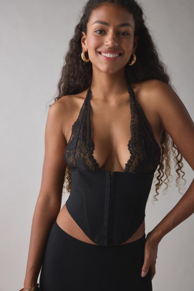 I.AM.GIA. Ellena Sheer Lace Plunging Halter Corset Top