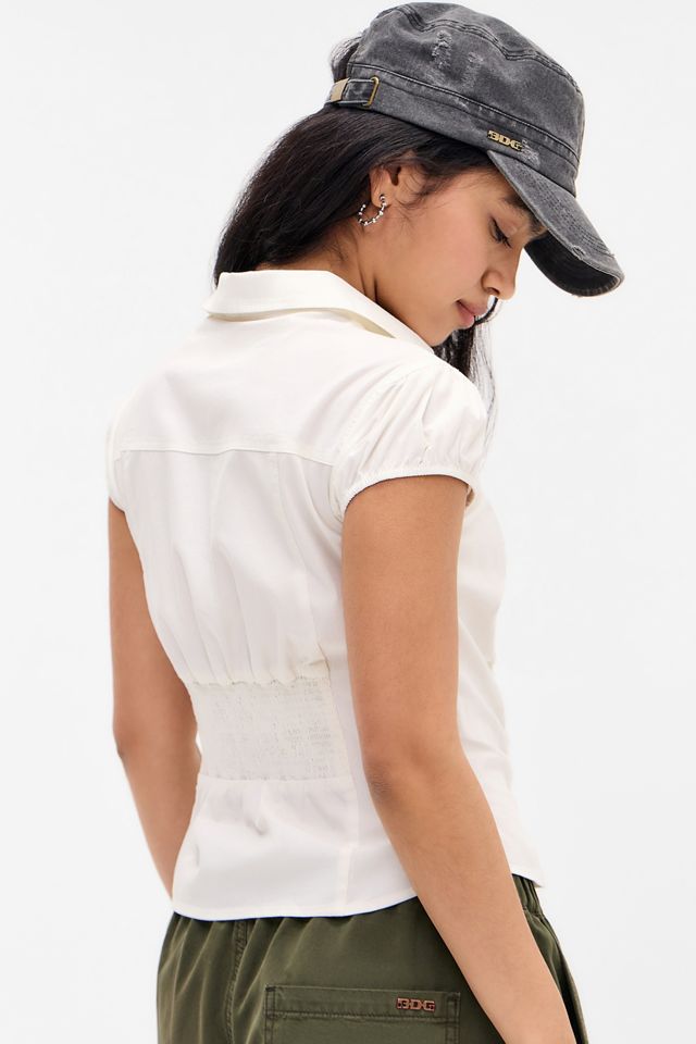 BDG Nadine Ruched Cap Sleeve Button-Down Shirt #2