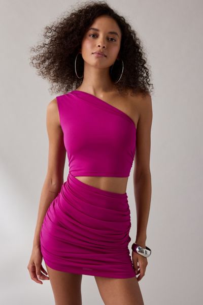 UO After Hours Asymmetric Cutout One-Shoulder Mini Dress