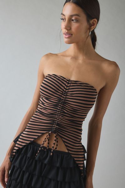 UO Iris Ruched Tie-Front Flyaway Tube Top