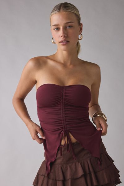 UO Iris Ruched Tie-Front Flyaway Tube Top Product Page
