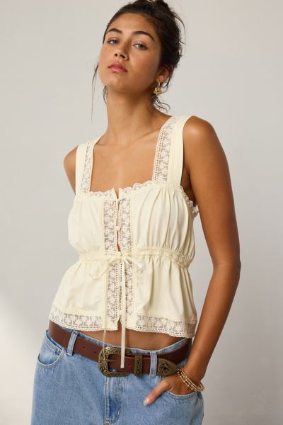 Kimchi Blue Amelie Eyelet Lace Trim Tie-Front Babydoll Top