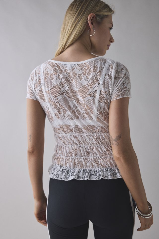 Kimchi Blue Miley Sheer Lace Smocked Crop Top #2