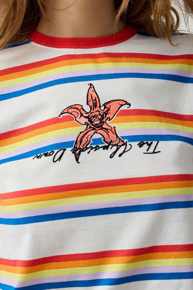 Stranger Things L'Envers Graphique T-Shirt Moulant Rayé #1