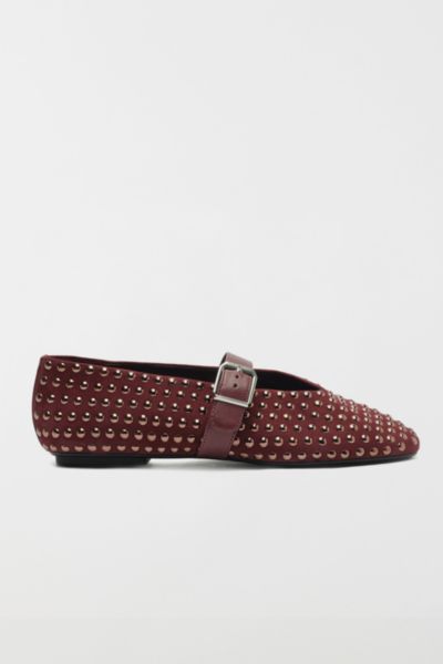Schutz Eiza Shine Studded Suede Buckle Flats