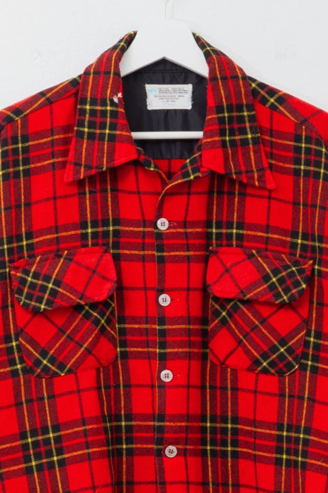 Vintage 1970s Distressed Loop Collar Plaid Work Shirt #1