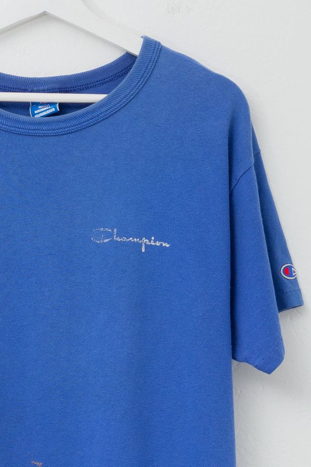 Vintage 1990s Champion Distressed Blue Cotton Logo T-Shirt #1