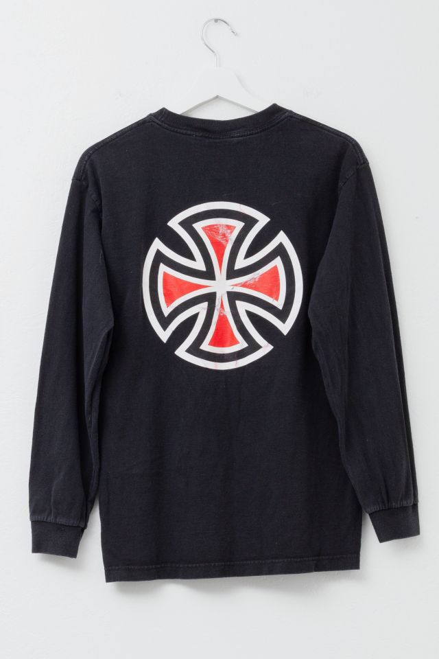 Vintage 1990s Distressed Independent Trucks Long Sleeve Black Graphic T-Shirt #1