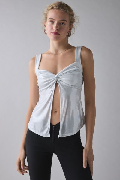 UO Maci Metallic Twist-Front Flyaway Tank Top