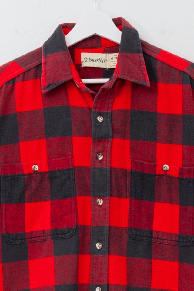 Vintage 1990s Distressed Red Black Plaid Cotton Flannel Shirt #1