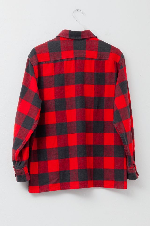 Vintage 1990s Distressed Red Black Plaid Cotton Flannel Shirt #2