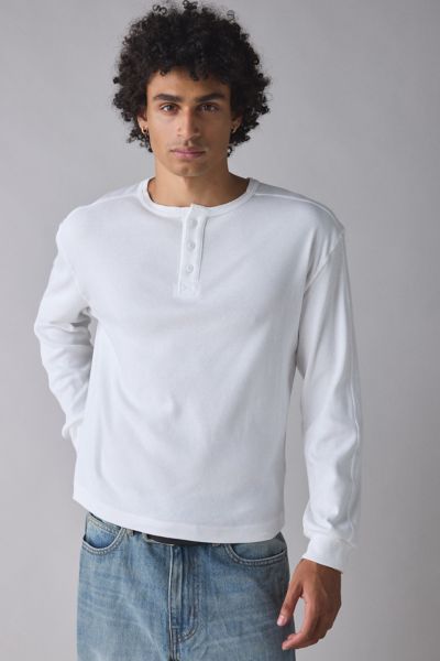 Standard Cloth Toro Henley Long Sleeve Tee In White, Men's At Urban Outfitters In White