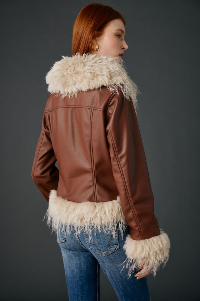 Kimchi Blue Tiffany Faux Leather + Faux Fur Trim Jacket | Urban