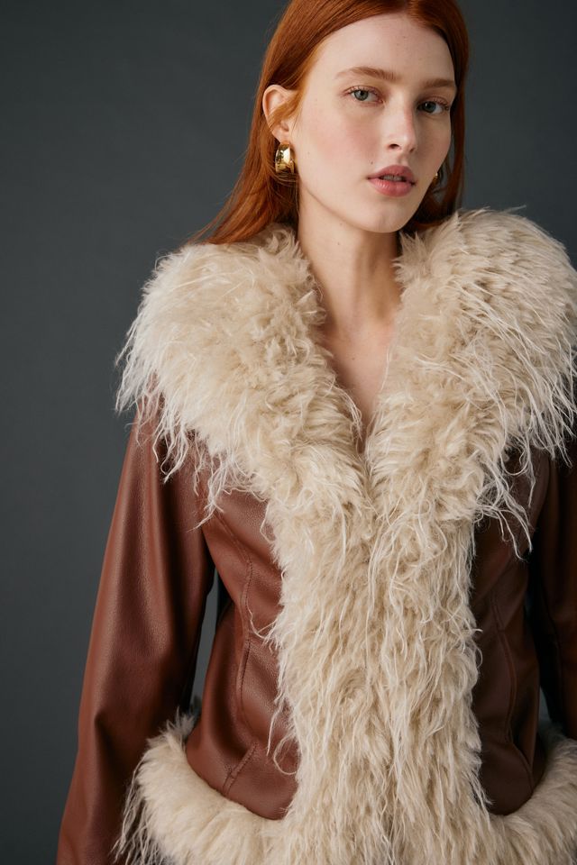 Kimchi Blue Tiffany Faux Leather + Faux Fur Trim Jacket | Urban