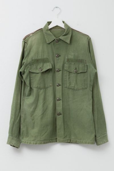 Vintage 1970s Distressed Green Cotton Corduroy Button Up Work Shirt