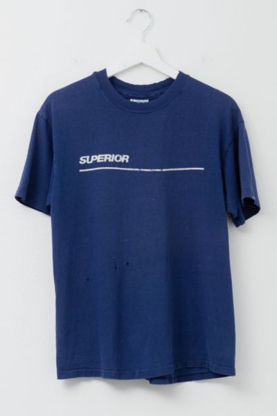 Vintage 1990s Distressed Superior Graphic Navy Blue T-Shirt