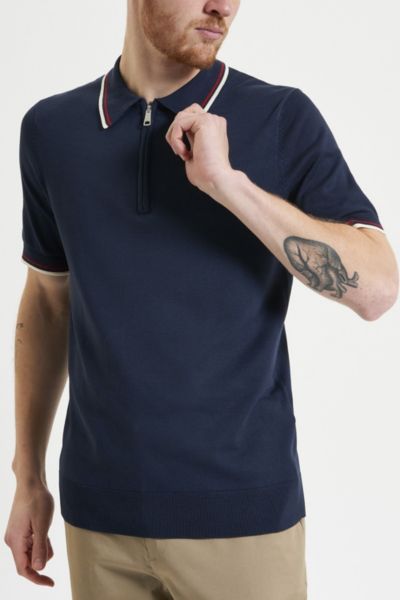Ben Sherman Signature Quarter Zip Polo Shirt Top In Dark Navy, Men's At Urban Outfitters