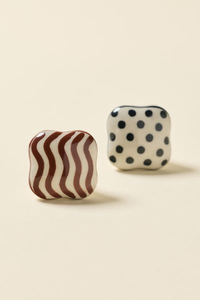 Squiggle & Polka Dot Ceramic Knob - Set Of 2