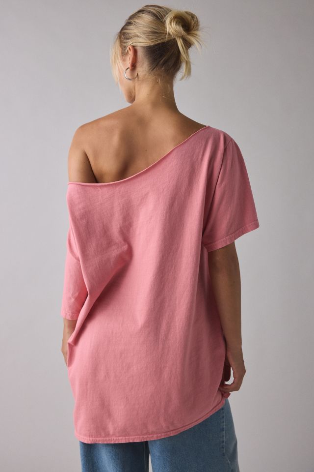 Guitar Photo Graphic Oversized Off-The-Shoulder Tee #1