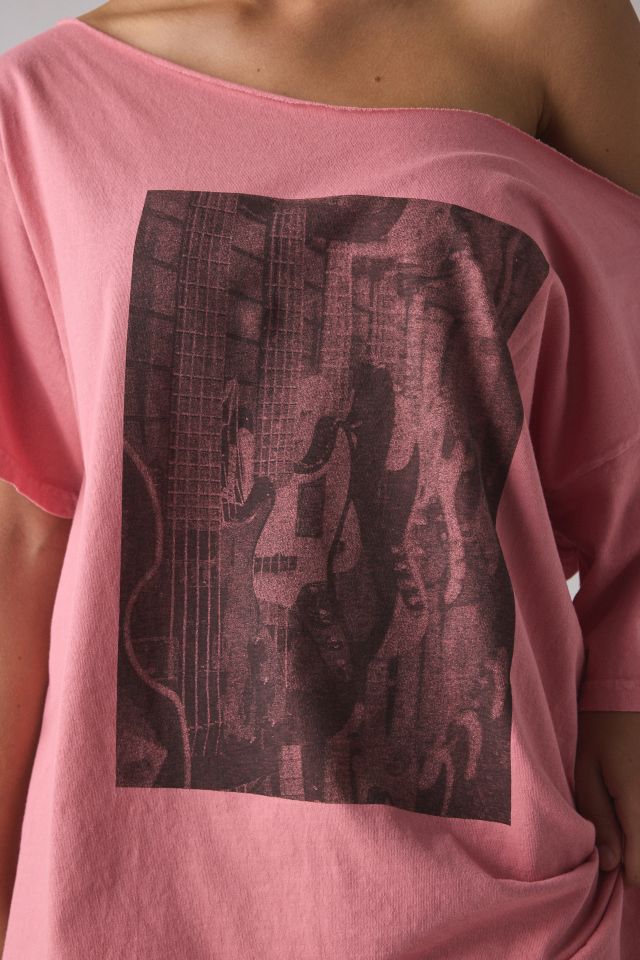 Guitar Photo Graphic Oversized Off-The-Shoulder Tee #2