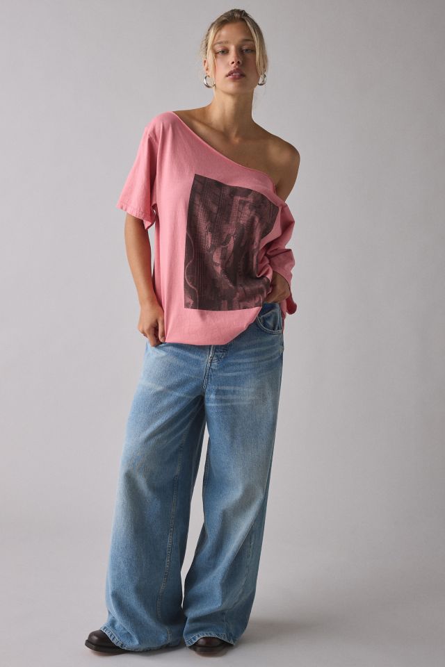 Guitar Photo Graphic Oversized Off-The-Shoulder Tee #3