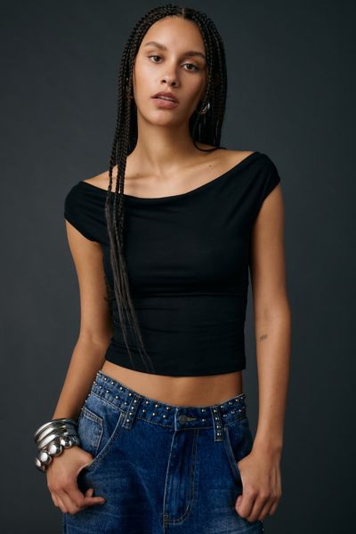 UO Kiwi Jersey Knit Scoop Tie-Back Boatneck Crop Top